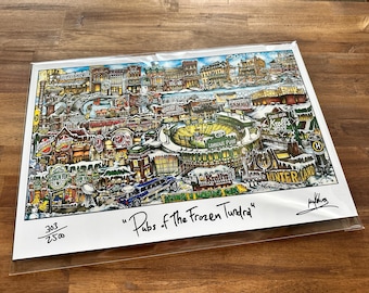 Pubs of Green Bay Wisconsin II the Frozen Tundra football winter snow Limited Edition Litho Print by Pubs of Your Town Brian McKelvey