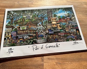 Pubs of Gainesville Florida  2011 University Football Stadium Sunshine Limited Edition Lithograph Print by Pubsof Your Town Brian Mckelvey