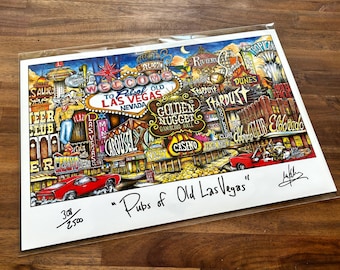 Pubs of Old Las Vegas Nevada Frontier Steet Pubs Limited Edition Lithograph Print by Pubsof Your Town Brian McKelvey