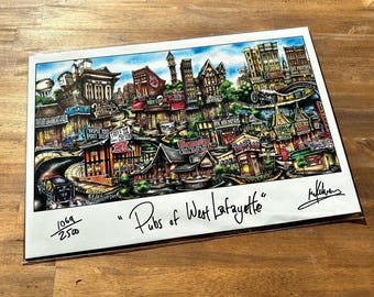 Pubs of West Lafayette Indiana 1st Edition 2009 Football Stadium Limited Edition Lithograph Print Pubs of Your Town Brian McKelvey