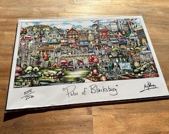 Pubs of Blacksburg Virginia 2014 College University Town Sport Stadium Limited Edition Lithograph Print by Pubs of Your Town Brian Mckelvey