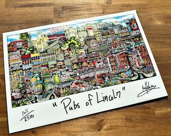 Pubs of Lincoln -     Lincoln,  Nebraska            Limited Edition Lithograph Print by Pubsof Your Town - Brian Mckelvey