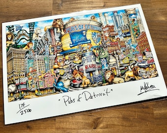 Pubs of Detroit Michigan home of restoring the “Pour” -  Limited Edition Lithograph Print by Pubsof Your Town Brian Mckelvey