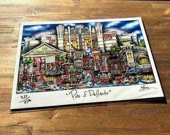 Pubs of Chicago Hockey Downtown Chicago Illinois The Windy City Hockey Fans Limited Edition Lithograph Print by Pubsof Your Town Brian McKel