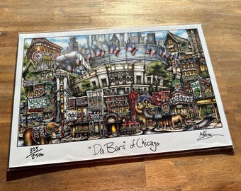 Litografía de edición limitada de Pubs of “Da Bars” de Chicago, Illinois, famosa por sus bares deportivos y fútbol, de Pubsof Your Town, Brian McKelvey.