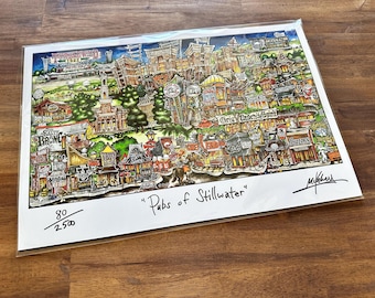 Pubs of Stillwater Oklahoma Football Stadium University Sports Limited Edition Lithograph Print by Pubsof Your Town Brian Mckelvey