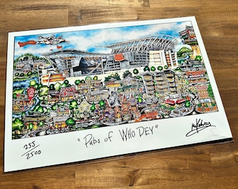 Pubs of Cincinnati Ohio Football Stadium Limited Edition Lithograph Print by Pubsof Your Town Brian Mckelvey