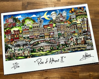 Litografía de edición limitada Pubs of Athens 2 de Pubsof Your Town Brian McKelvey