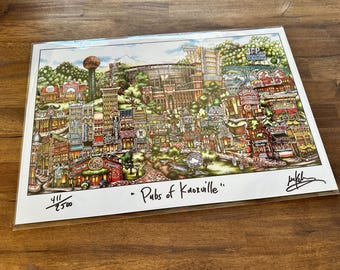 Pubs of Knoxville Tennessee Football Stadium College Town Market Town Limited Edition Lithograph Print by Pubsof Your Town Brian McKelvey