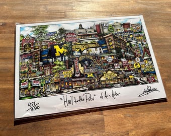 Pubs of Hail to the Pubs Ann Arbor, Michigan Impresión litográfica de edición limitada de Pubsof Your Town Brian Mckelvey