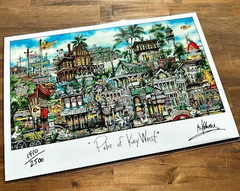 Pubs of Key West Conch Republic Southernmost point Ernest Hemingway  Limited Edition Lithograph Print by Pubsof Your Town Brian McKelvey