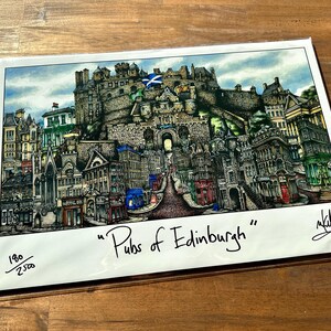 Pubs of Edinburgh Scotland Royal Mile Pubs Castle Scotch Museum Limited Edition Lithograph Print by Pubs of Your Town Brian Mckelvey