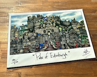 Pubs of Edinburgh Scotland Royal Mile Pubs Castle Scotch Museum Limited Edition Lithograph Print by Pubs of Your Town Brian Mckelvey