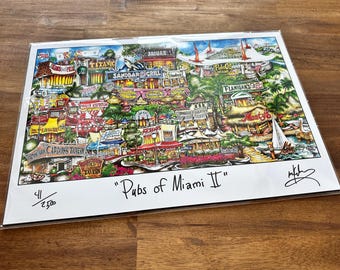 Pubs of Downtown Miami Florida II 2026 Edition Football Stadium Coral Gables Sunshine Limited Edition Lithograph Print by Pubsof Your Town