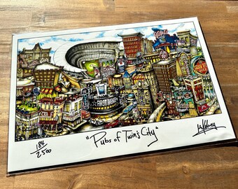 Litografía de edición limitada de Pubs of Downtown Minneapolis, Minnesota Baseball, de Brian Mckelvey, de Pubsof Your Town