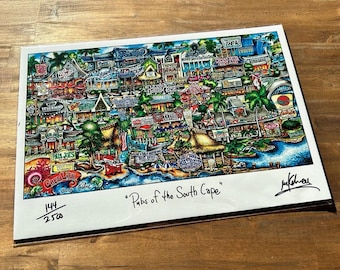 Litografía de edición limitada de Pubs of the South Cape Cape Coral, Florida, suroeste de Florida, de Brian Mckelvey.