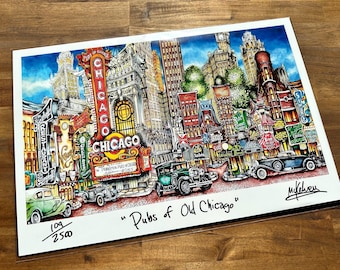 Pubs del Viejo Chicago - Illinois - Época de la Prohibición - Impresión litográfica de edición limitada del Teatro Capone de Chicago por Pubsof Your Town - Brian McKelvey