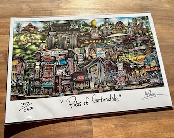 Pubs of Carbondale Illinois University College Scene Town Pubs Bars Limited Edition Lithograph Print by Pubsof Your Town Brian Mckelvey