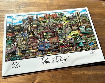 Pubs of Downtown Dayton, Ohio College Football Limited Edition Lithograph Print by Pubsof Your Town Brian Mckelvey
