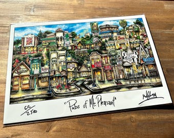 May include: A colorful illustration of a town with the title "Pubs of Mt. Pleasant" and the artist's signature. The illustration is numbered 612/2500.