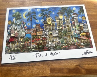 Pubs of Naples Florida Downtown Fifth Avenue Limited Edition Lithograph Print by Pubsof Your Town Brian McKelvey