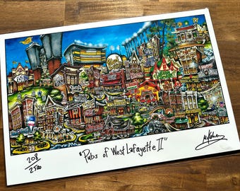 Pubs of West Lafayette Indiana II 2nd Edition Basketball Arena Limited Edition Lithograph Print Pubs of Your Town Brian McKelvey