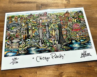 Chicago Pubsky Pubs of Downtown Chicago Illinois Windy City Limited Edition Lithograph Print by Pubsof Your Town Brian McKelvey