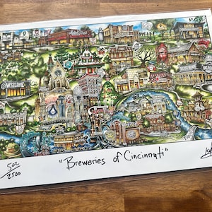 Pubs of Breweries of Cincinnati Ohio Limited Edition Lithograph Print by Pubsof Your Town Brian McKelvey