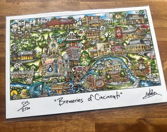 Litografía de edición limitada de Pubs of Breweries of Cincinnati, Ohio, de Brian McKelvey.