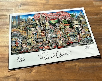 Pubs de Columbus, Ohio. Primera edición 2009. Bares de estadios deportivos universitarios. Litografía de edición limitada de Pubs of Your Town, Brian McKelvey.