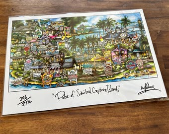 Pubs of Sanibel Island Captiva Island Florida Vintage Scene Vacation Limited Edition Lithograph Print by Pubs of Your Town Brian McKelvey
