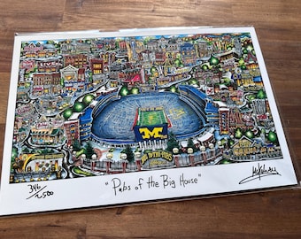 Pubs of the Biggest House Ann Arbor Michigan Limited Edition Lithograph Print by Pubsof Your Town Brian Mckelvey Signed Art