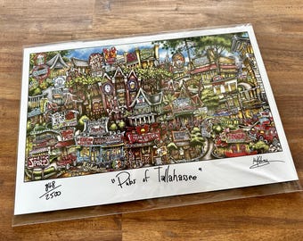 Pubs of Tallahassee First Edition Tallahassee Florida College University Limited Edition Lithograph Print by Pubsof Your Town Brian McKelve