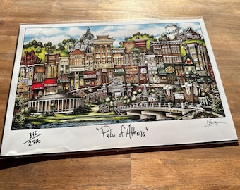 Pubs of Athens Ohio University College Town Limited Edition Lithograph Print by Pubsof Your Town Brian Mckelvey