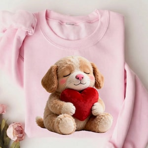 Faux Fur Sleeping Dog Unisex Sweatshirt, Golden Retriever Valentine, Plush Heart Print, Animal Lover