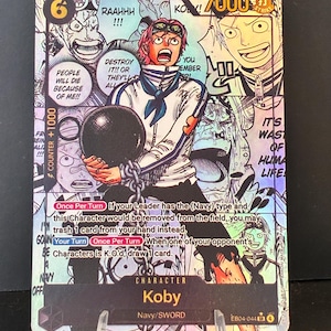 May include: A collectible trading card featuring the character Koby from the Navy/SWORD series. The card has a colorful manga-style illustration of Koby holding a black ball and chain. The card includes text and a counter.