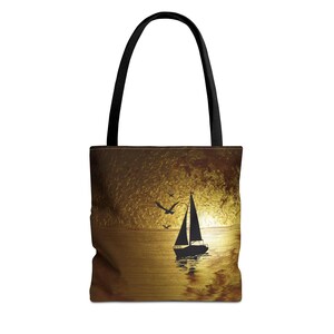 Maritime Tasche mit Boot und Sonnenuntergang, Sonne Meer Ozean Picknick-Tasche, Pool Tasche, Nautische Strandtasche, Sommer Outdoor Tasche, Nautische Dekoration, Sonnenuntergang Einkaufstasche