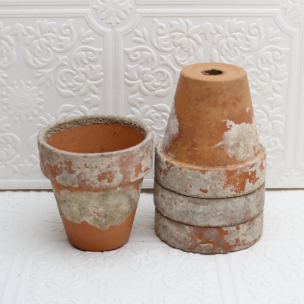 4 small vintage aged Terracotta pots Clay pots Planters Garden decor Home decor Planting Distressed Rustic Garden pots