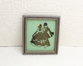 Vintage silhouette picture Reverse painted Mirror Wall decor Home decor Jadite green Vintage frame Shabby Cottage Farmhouse