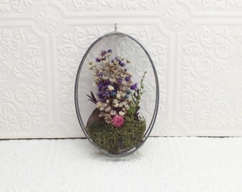 Vintage dried flower suncatcher Floral window hanger Wall hanging BOHO Cottage decor Farmhouse Retro 2 sided clear glass hanger