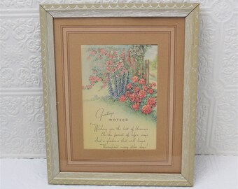 Vintage Mother Poem Picture Print Shabby Cottage Wall decor Home decor Vintage frame Greetings Garden Flower