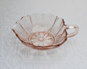 Vintage pink depression glass nappy bowl Oyster and Pearl Servingware Tableware Candy dish Handled dish Cottage decor