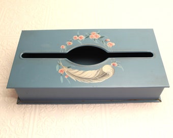 Vintage tissue holder Box cover Handpainted Metal Wall mount Table top Home decor Shabby Cottage French Country