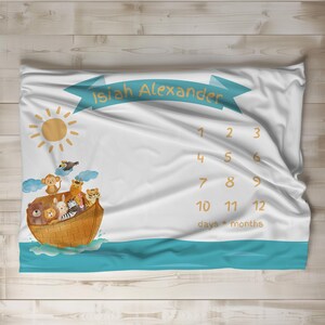 Personalized Boys Milestone Blanket, Baby month blanket, Monthly Photo Mat