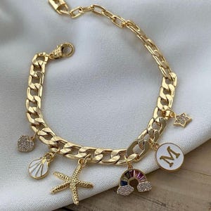 Gold-Plated Charm Bracelet with 6 Letter Charms – Unique, Stylish, and Elegant Design