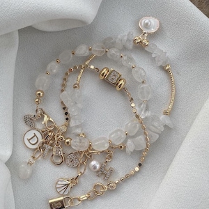 Set of 3 Natural Stone Charm Bracelets – Crystal Quartz with Elegant and Versatile Design