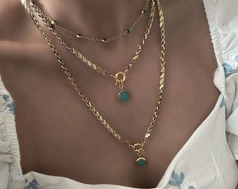 gold necklace, steel barley chain necklace,turquoise stone necklace,sailor&#39;s lock special design necklace,gift for mother, gift for lover