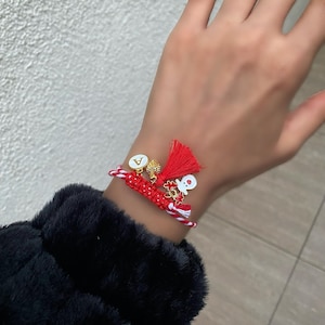 Specially Designed Gold-Plated Bracelets with New Year&#39;s Themed Red and White Lucky Strings and Braided Christmas Charms
