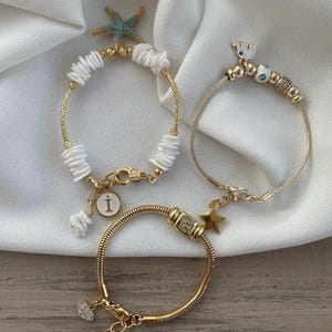 Set of 3 Natural Stone Bracelets – Handmade Charm, Luck, and Letter Bracelets with Starfish Design – Perfect Gift for Mother or Lover