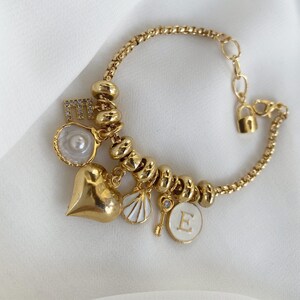Custom Bracelet-Gold-Plated Heart Charm Bracelet -Personalized 2-Letter Bracelet-Valentine&#39;s Day gift-Mother&#39;s Day Gift